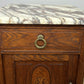Bedside Table Antique French Marble Top Oak Cabinet Carved Cupboard LOT 6353