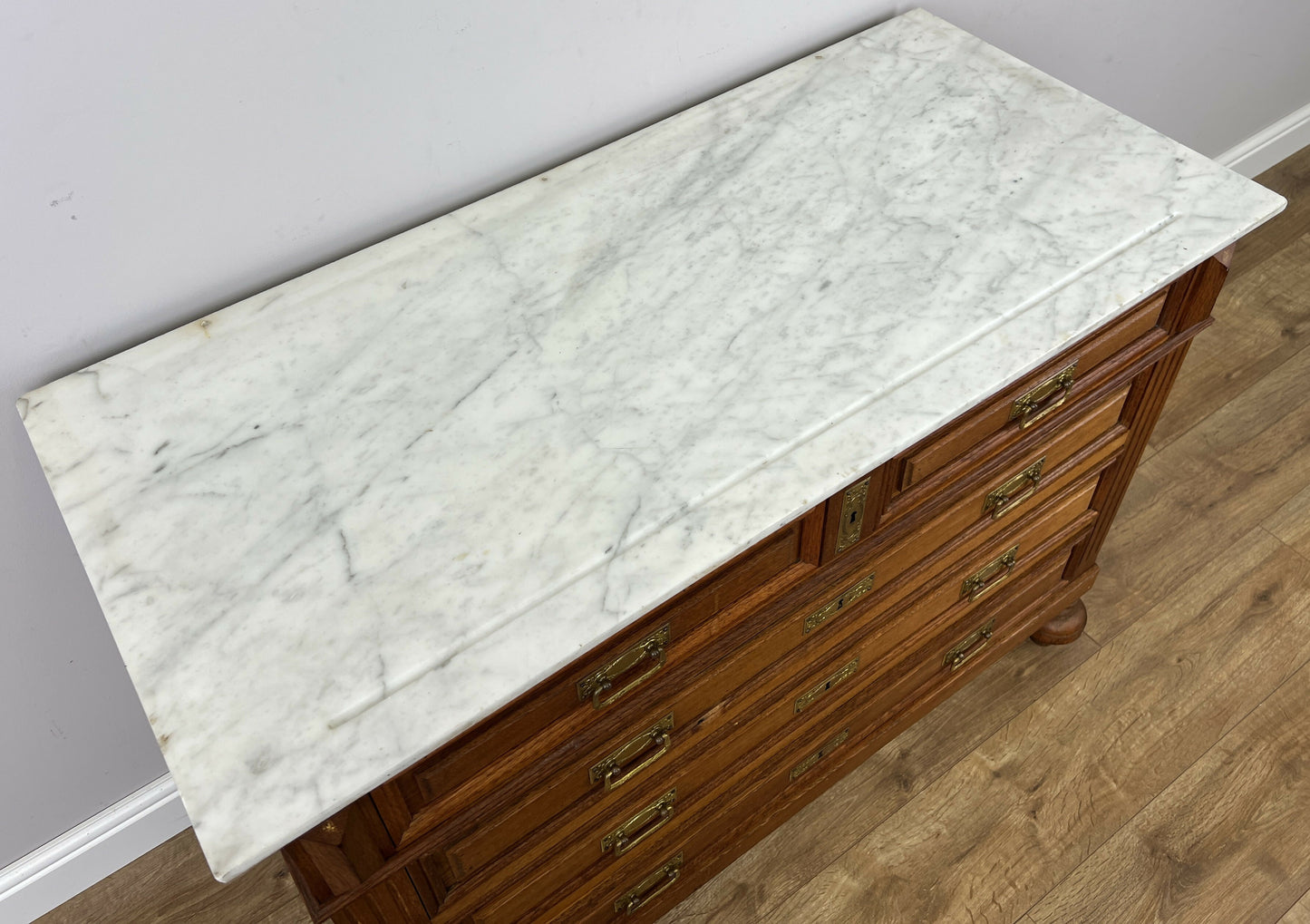 Chest of Drawers Antique French Style Oak Marble Top Carved Cabinet LOT 6448