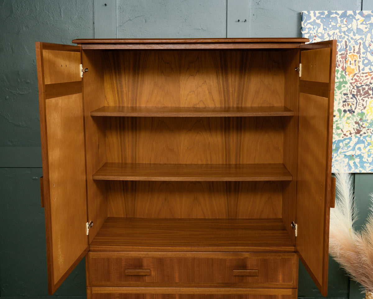 Large Mid Century Tallboy Linen Cabinet with Drawers