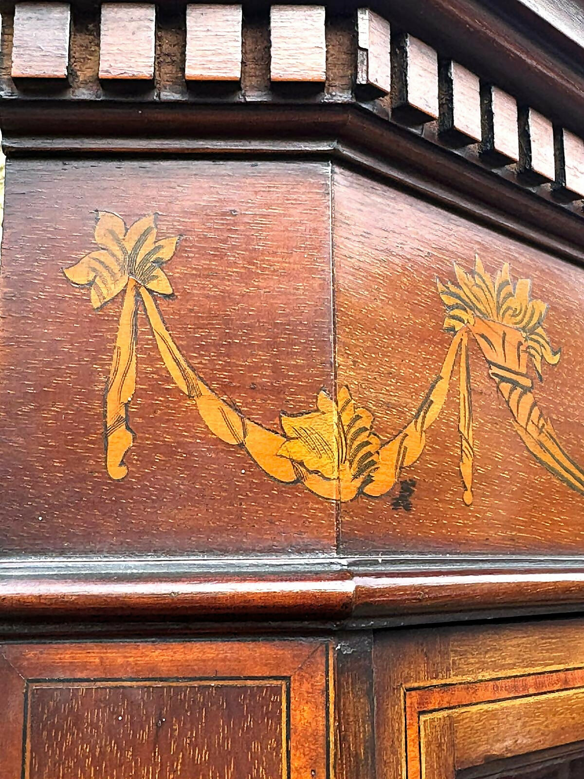 An Edwardian Mahogany, Satinwood and Marquetry Inlaid Corner Cabinet