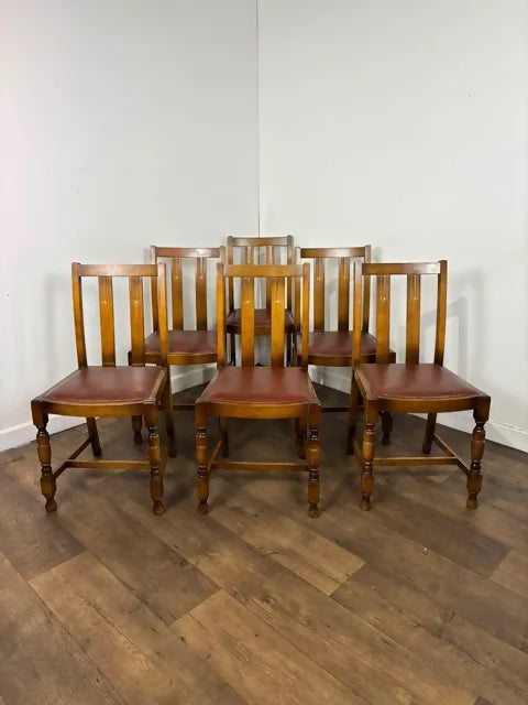 Vintage Set Of Six Oak Dining Chairs