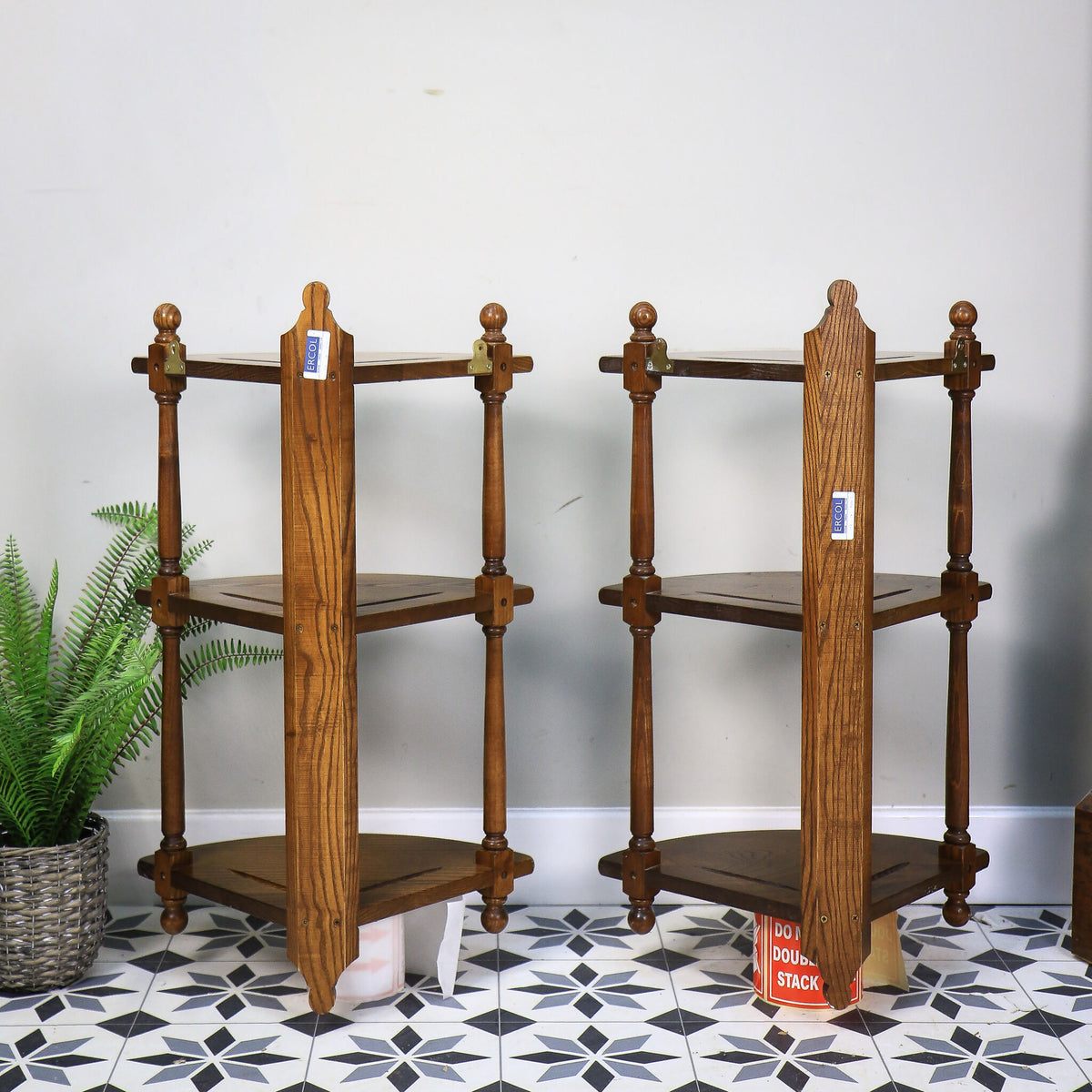 A Pair Ercol Windsor Wall Hanging Corner Units Hanging Shelves in Golden Dawn