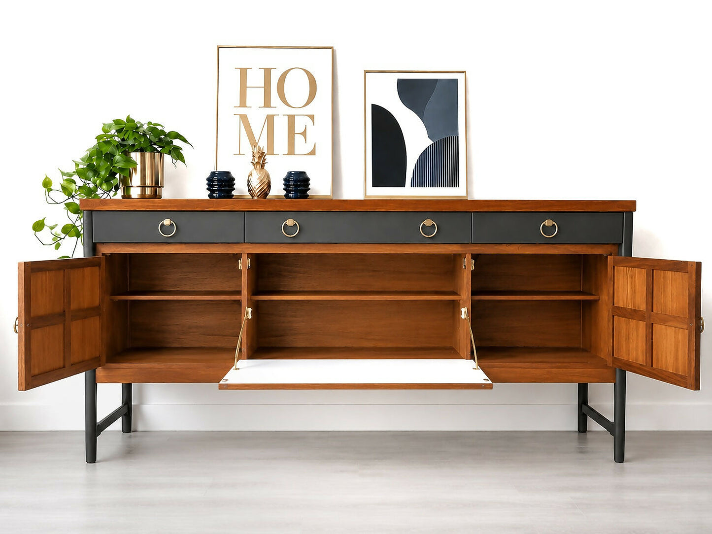 Nathan teak drinks cabinet in dark grey