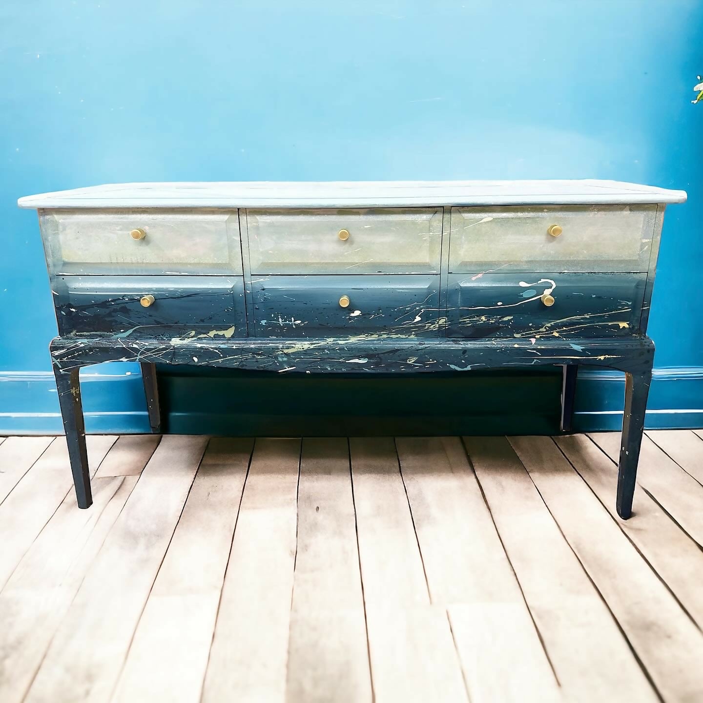 Hand-Painted Stag Sideboard with Captivating Sea Scene