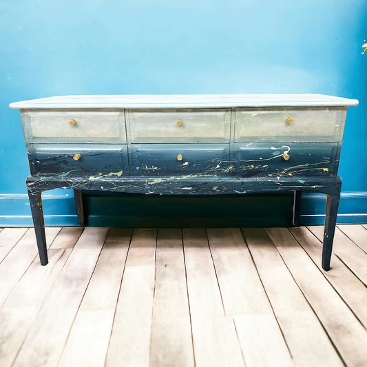 ** This Item is Sold ** Hand-Painted Stag Sideboard with Captivating Sea Scene