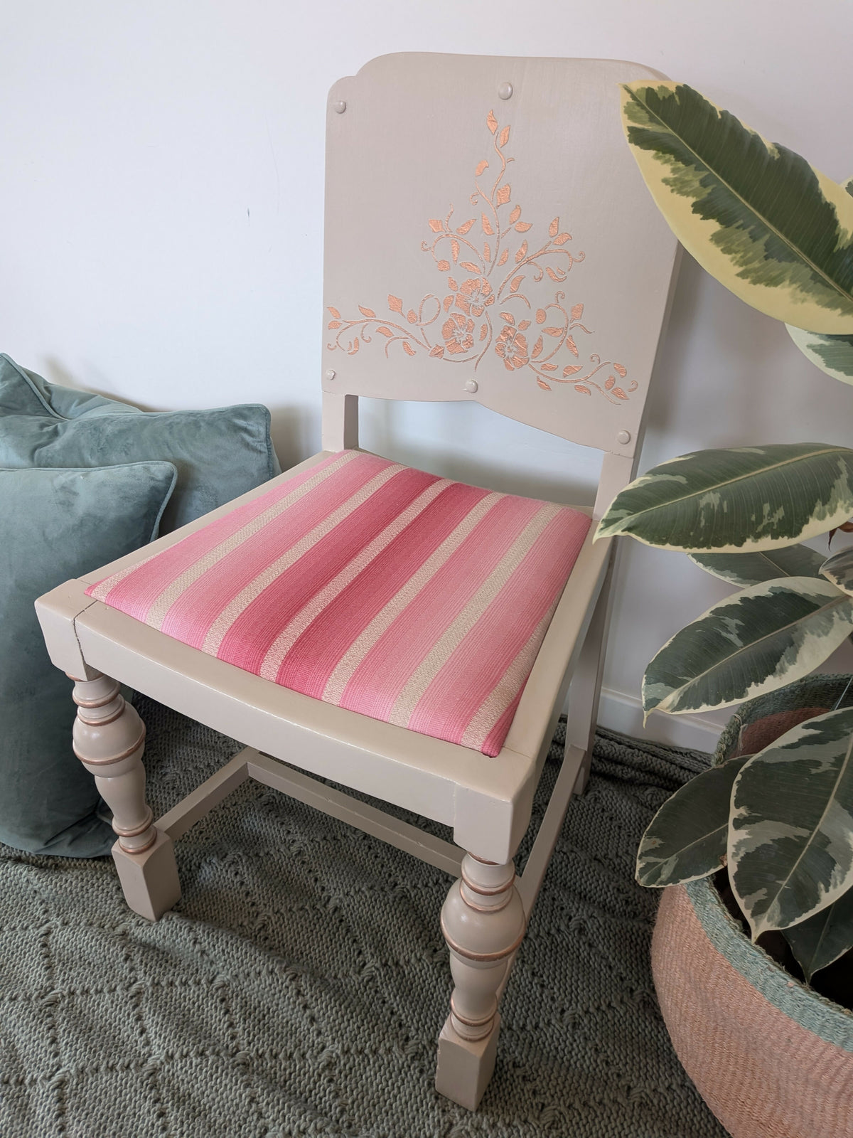 Upcycled statement chair – dressing table chair - cream taupe