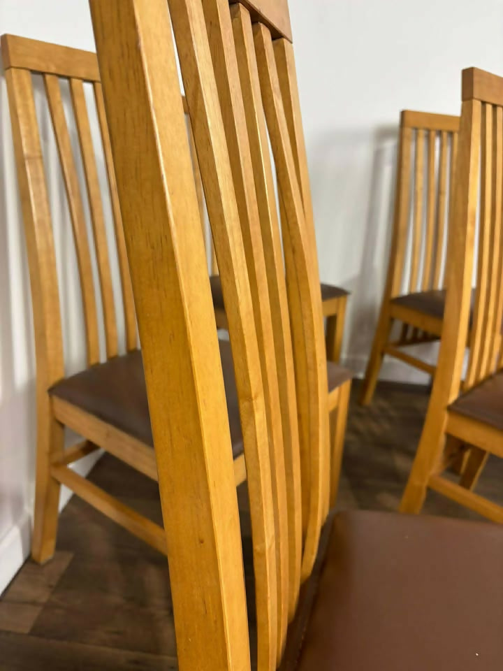 Set Of Six Modern High Back Oak Dining Chairs