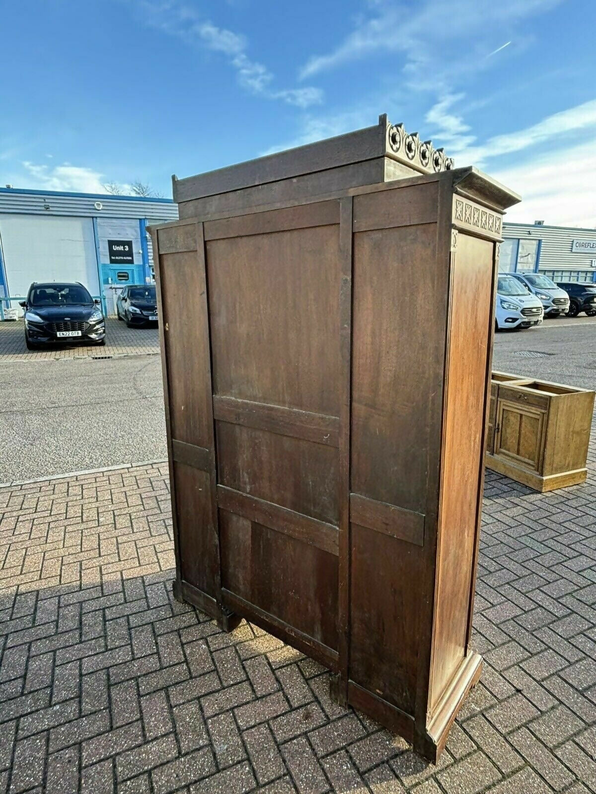 Arts & Crafts French Walnut Bookcase / Cupboard With Fitted Shelves & Drawers