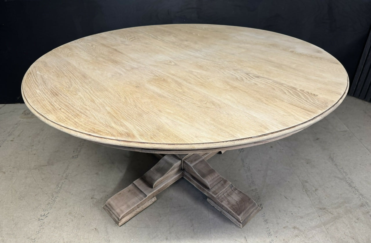 Large Round Oak Farmhouse Dining Table