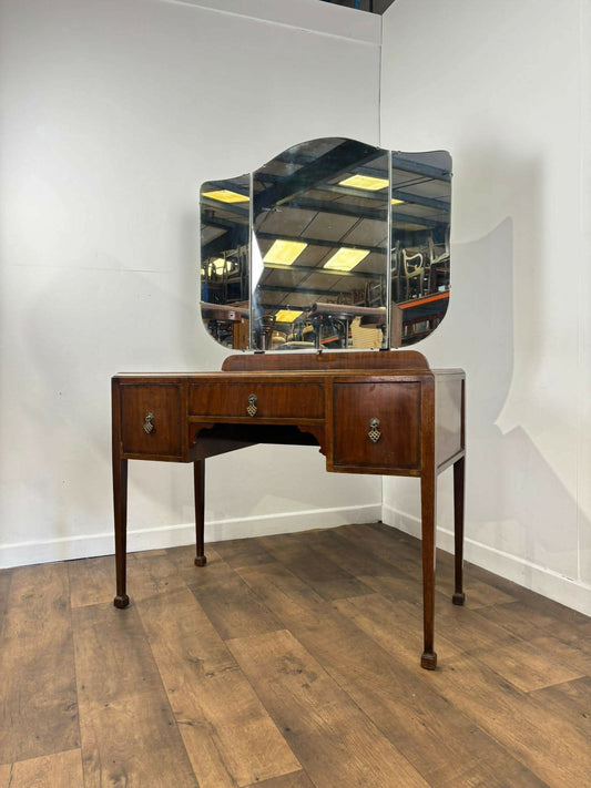 Vintage Mahogany Dressing Table With Triptych Mirror