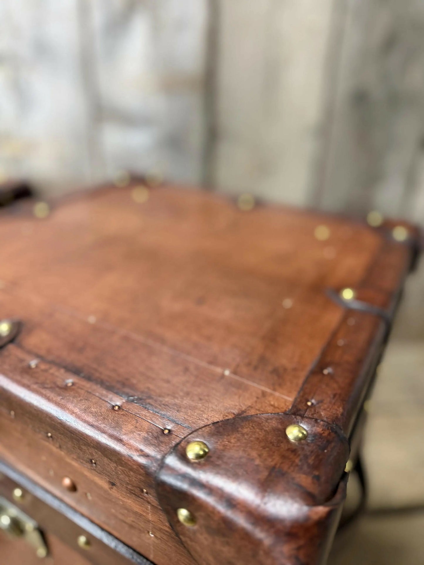 English handmade luxury leather steamer trunk - Vintage style - hand dyed
