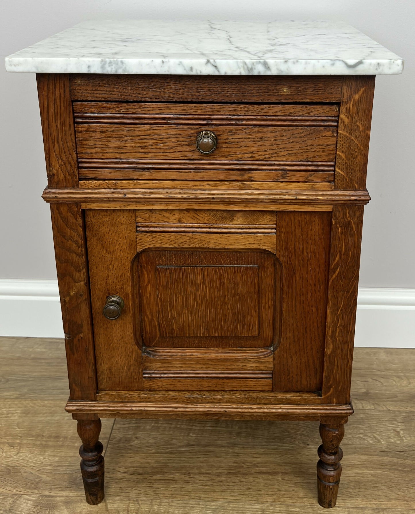 Bedside Table Antique French Style Marble Top Oak Cabinet Nightstand LOT 6235
