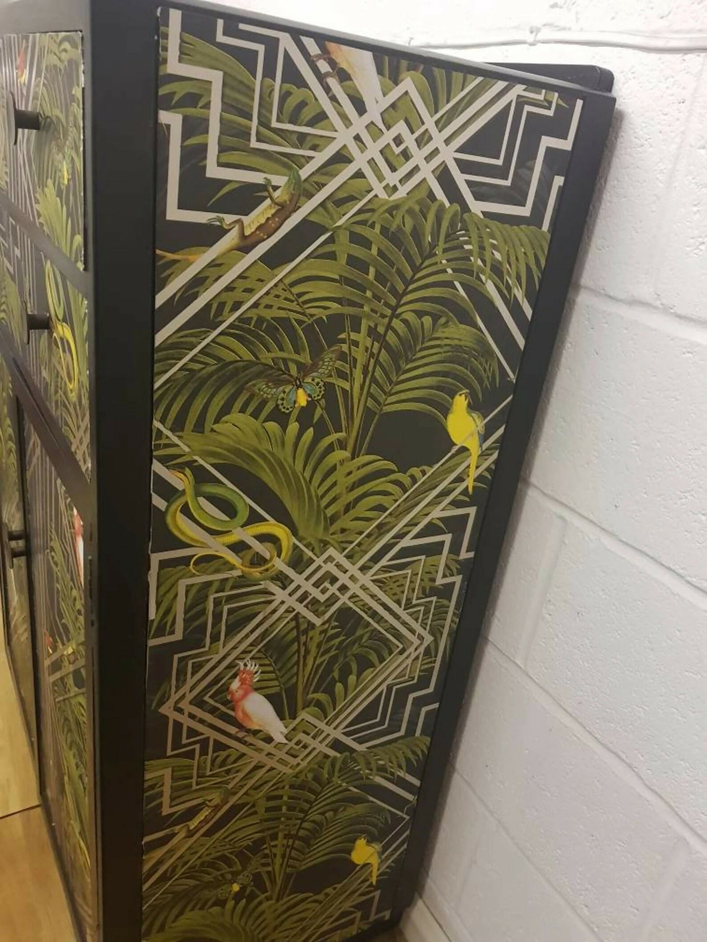 Vintage Black Painted Tallboy Cupboard: Mid-Century Modern Cabinet