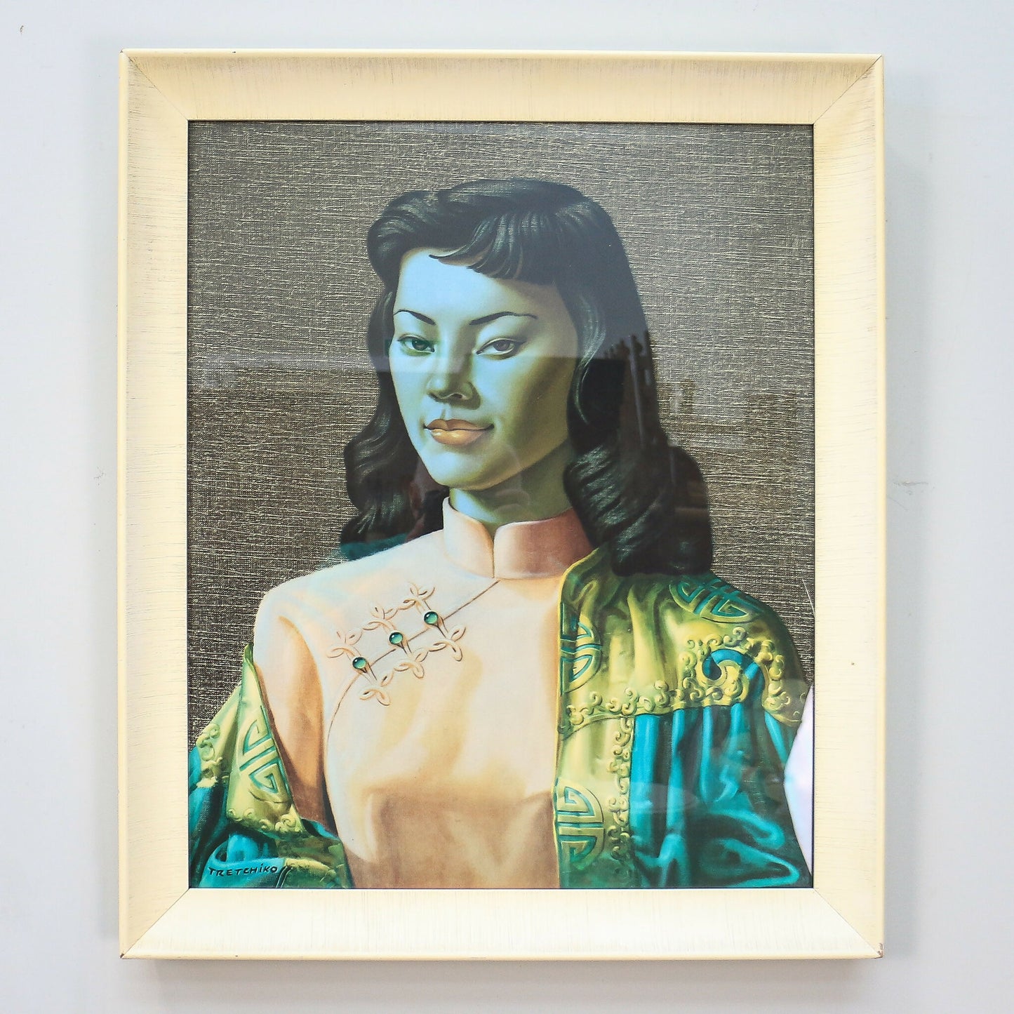 Miss Wong Picture in Original Cream Frame 1970s print by Vladimir Tretchikoff