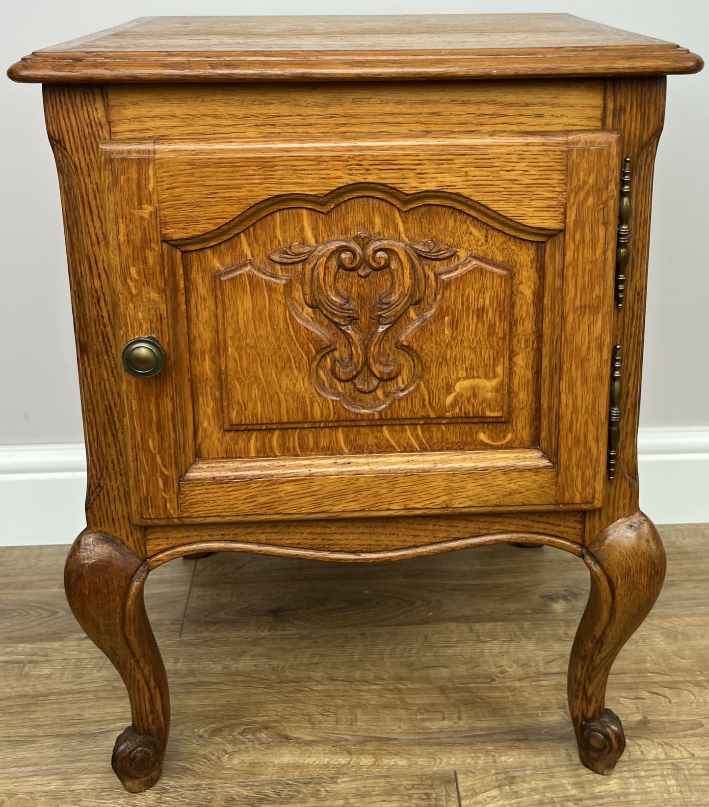 Pair of Bedside Tables Vintage French Louis Oak Nightstands Cabinets LOT 6308