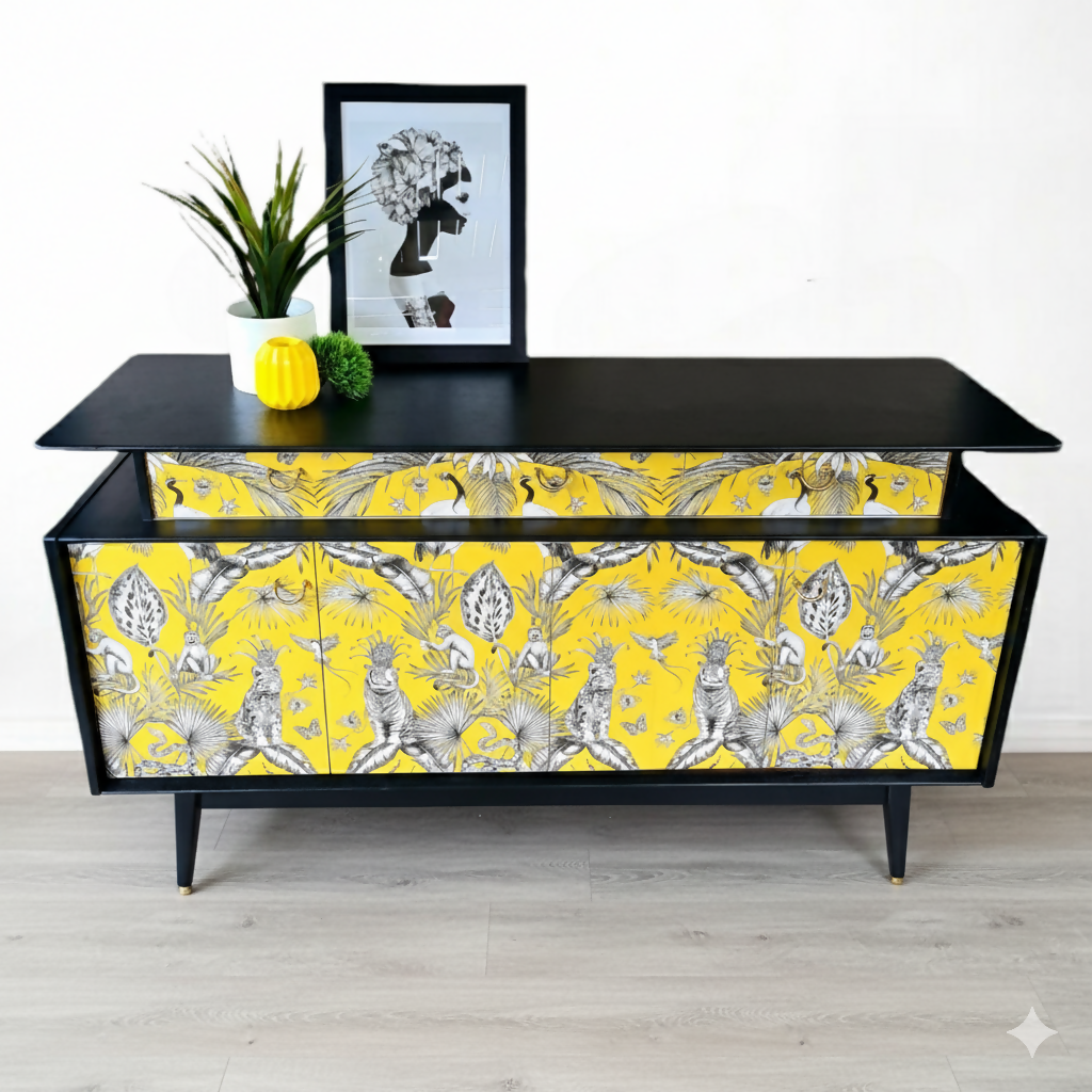 G plan sideboard in black and yellow