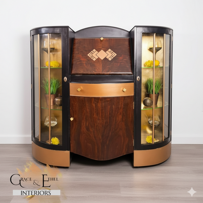 Large Art deco drinks display cabinet