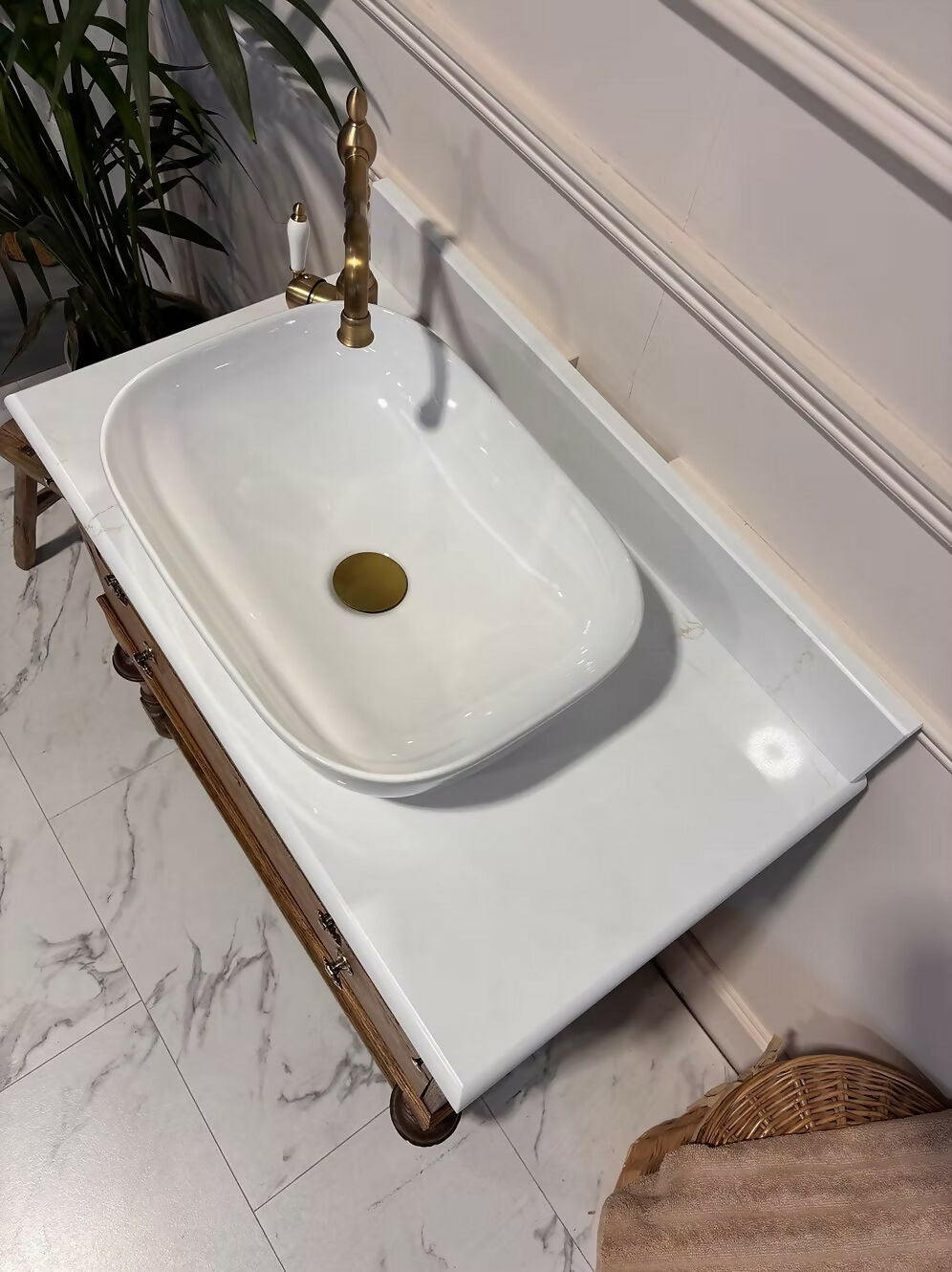 W79.3mm Oak Vintage Bathroom Vanity Unit With Sink