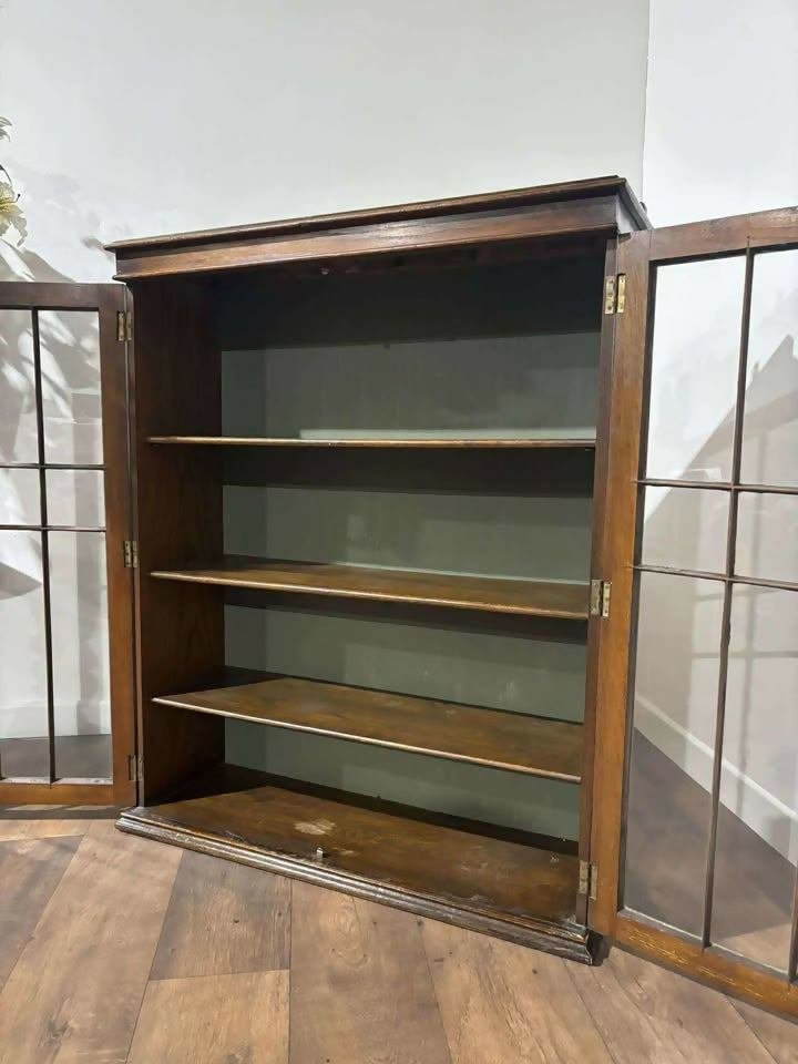Vintage Oak Two Door Glazed Bookcase