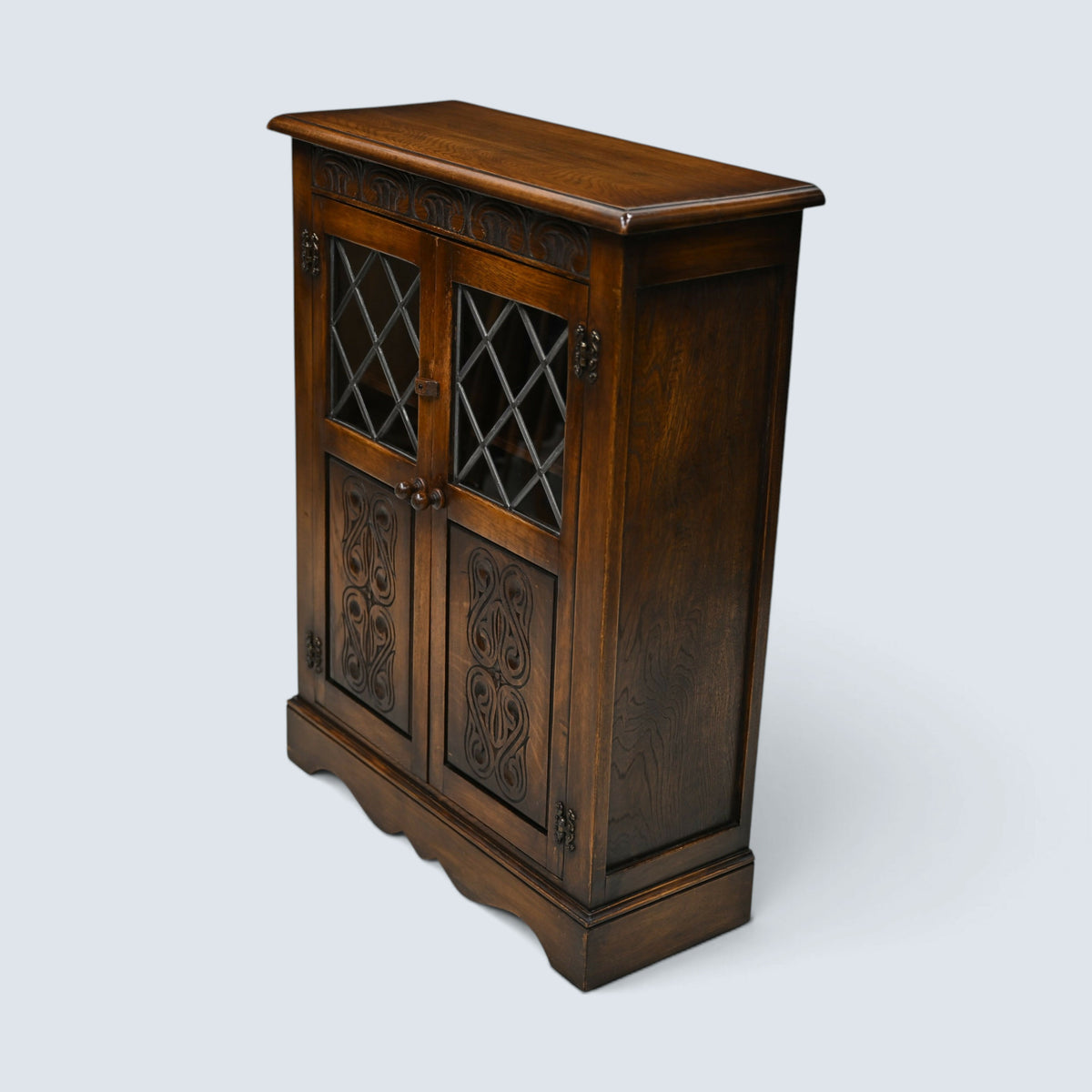 Bevan Funnell Reprodux Low Bookcase with 2 Shelves Leaded Glass FREE UK Delivery