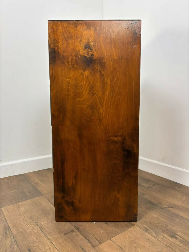 Vintage Dark Oak Veneer Narrow Of Four Drawer Chest