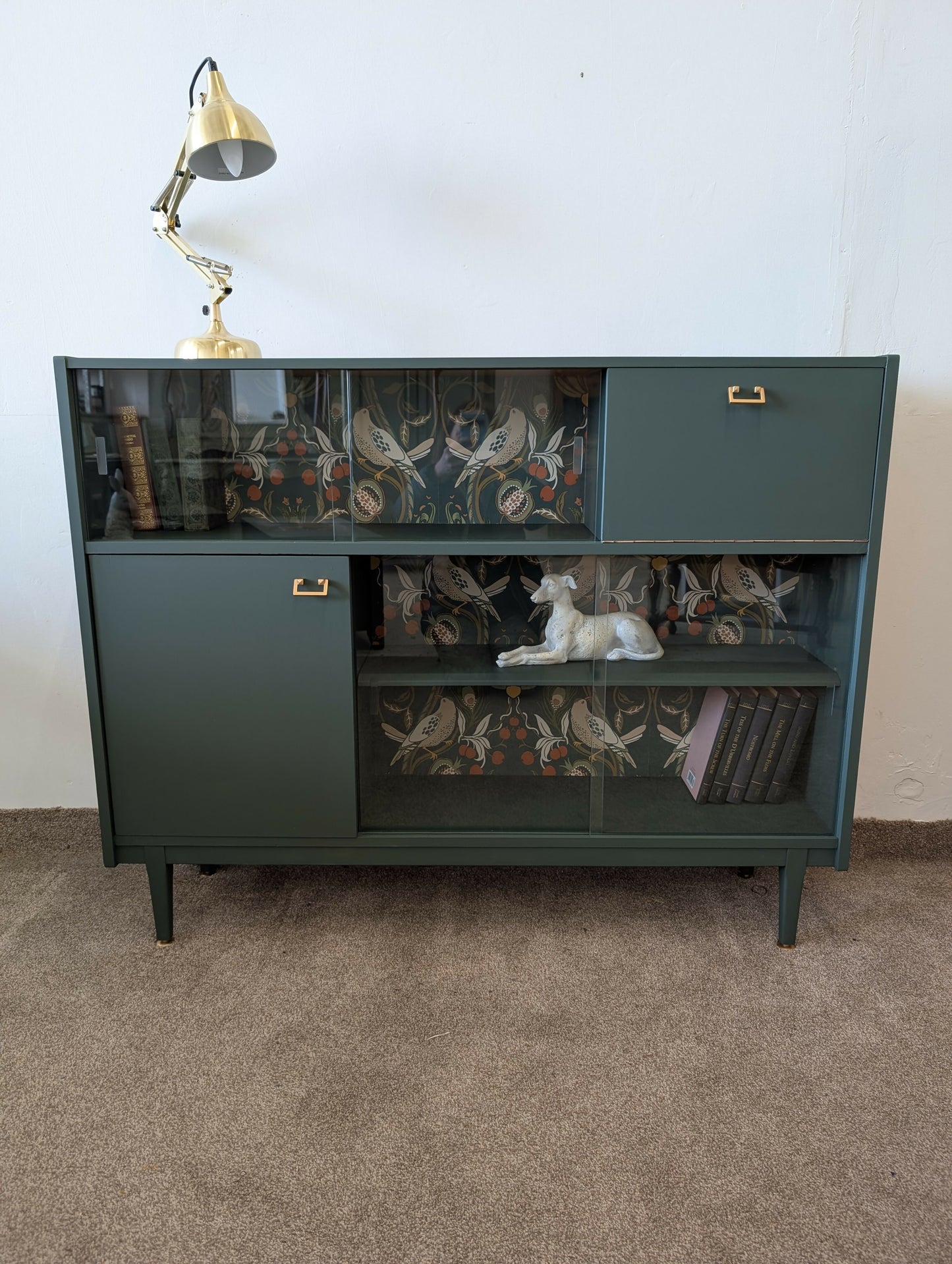 Mid Century Nathan Cocktail Cabinet /.Glass Door Bookcase