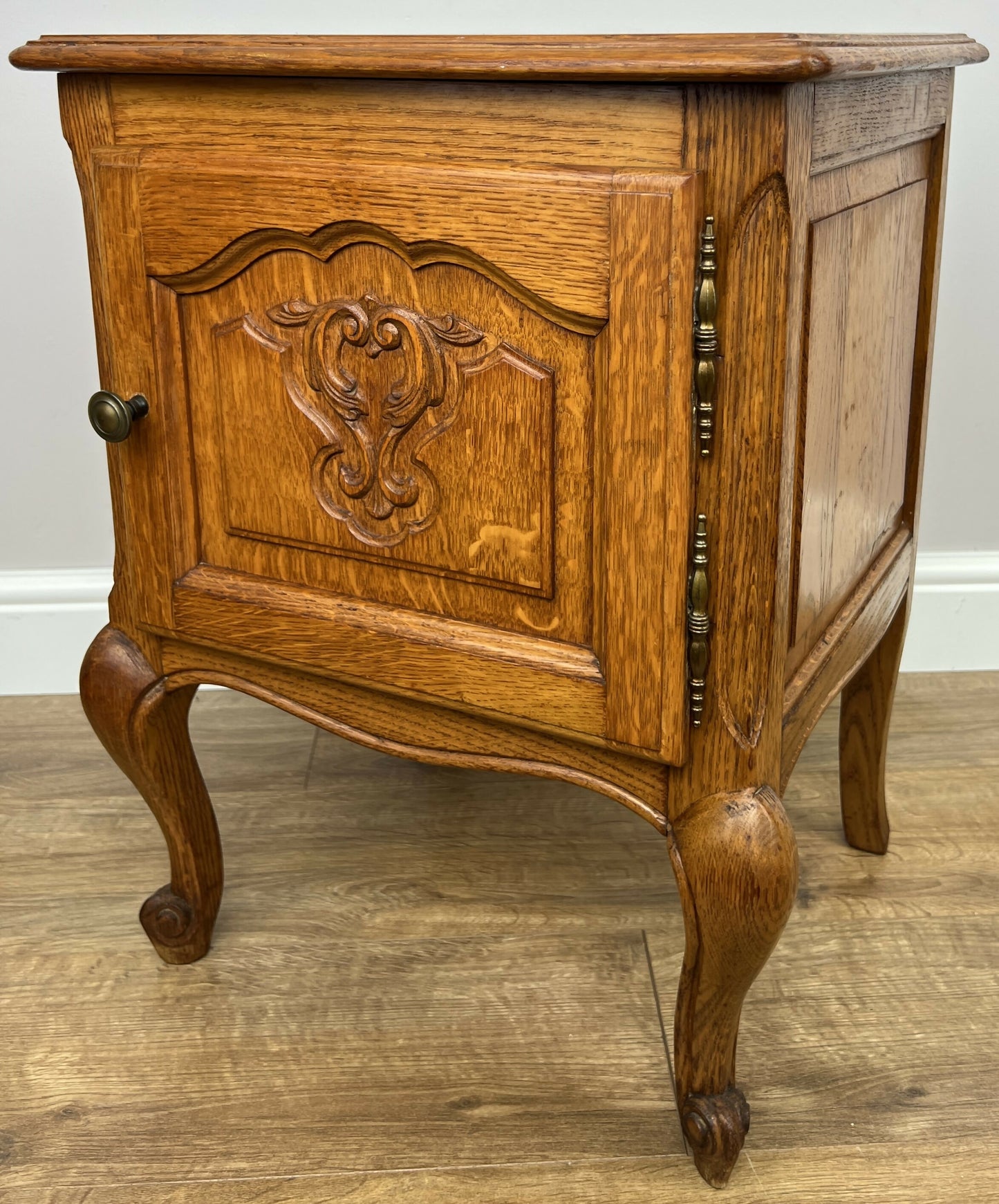 Pair of Bedside Tables Vintage French Louis Oak Nightstands Cabinets LOT 6308