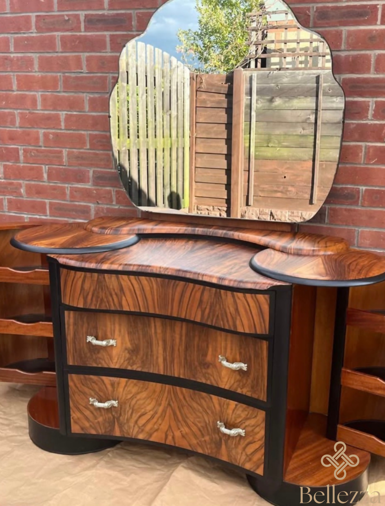 Shrager Dressing Table with Fixed Mirror – Upcycled Black Finish