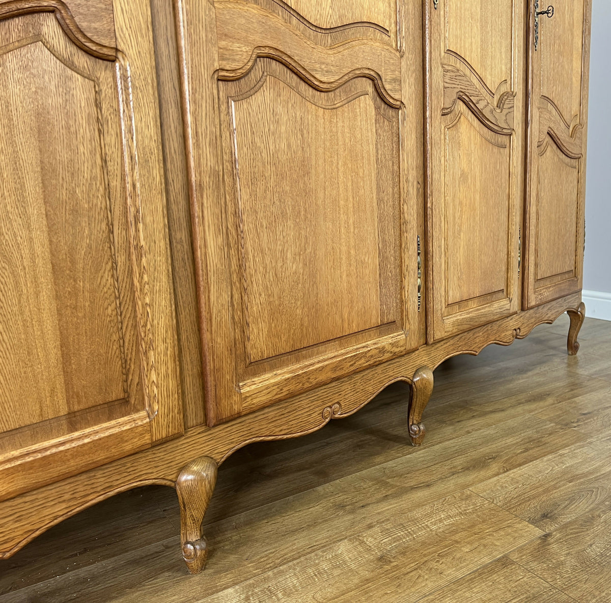 Wardrobe Vintage French Louis XVI Style Oak Five Door Carved Armoire LOT 6519
