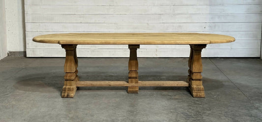 Large French Bleached Oak Farmhouse Dining Table