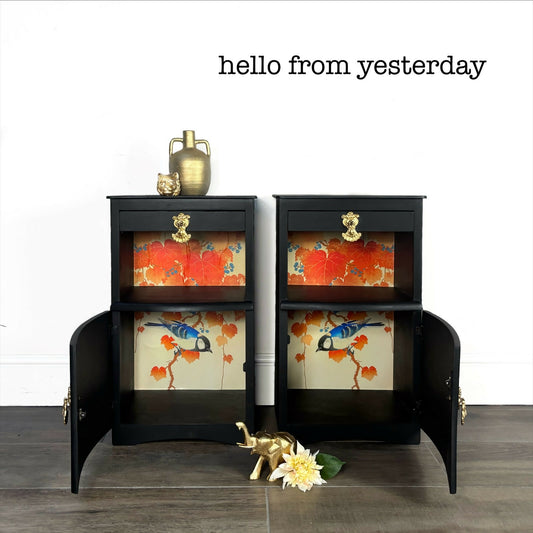 Black Art Deco Bedside Table Pair