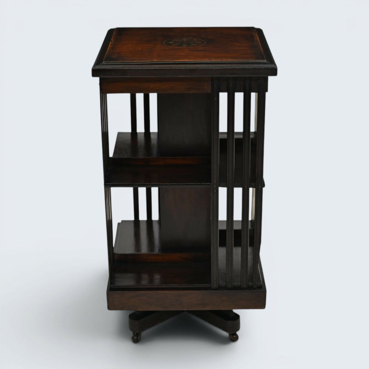 Edwardian Revolving Bookcase With 2 Tiers And Marquetry Decoration FREE Delivery