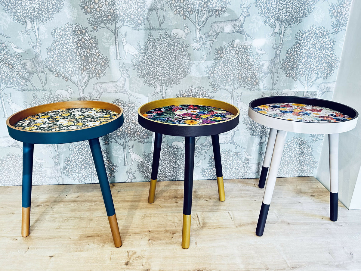 Upcycled Wooden Side End Table | Vintage Hand Painted Chic Bedside Plant Stand Pink & Purple