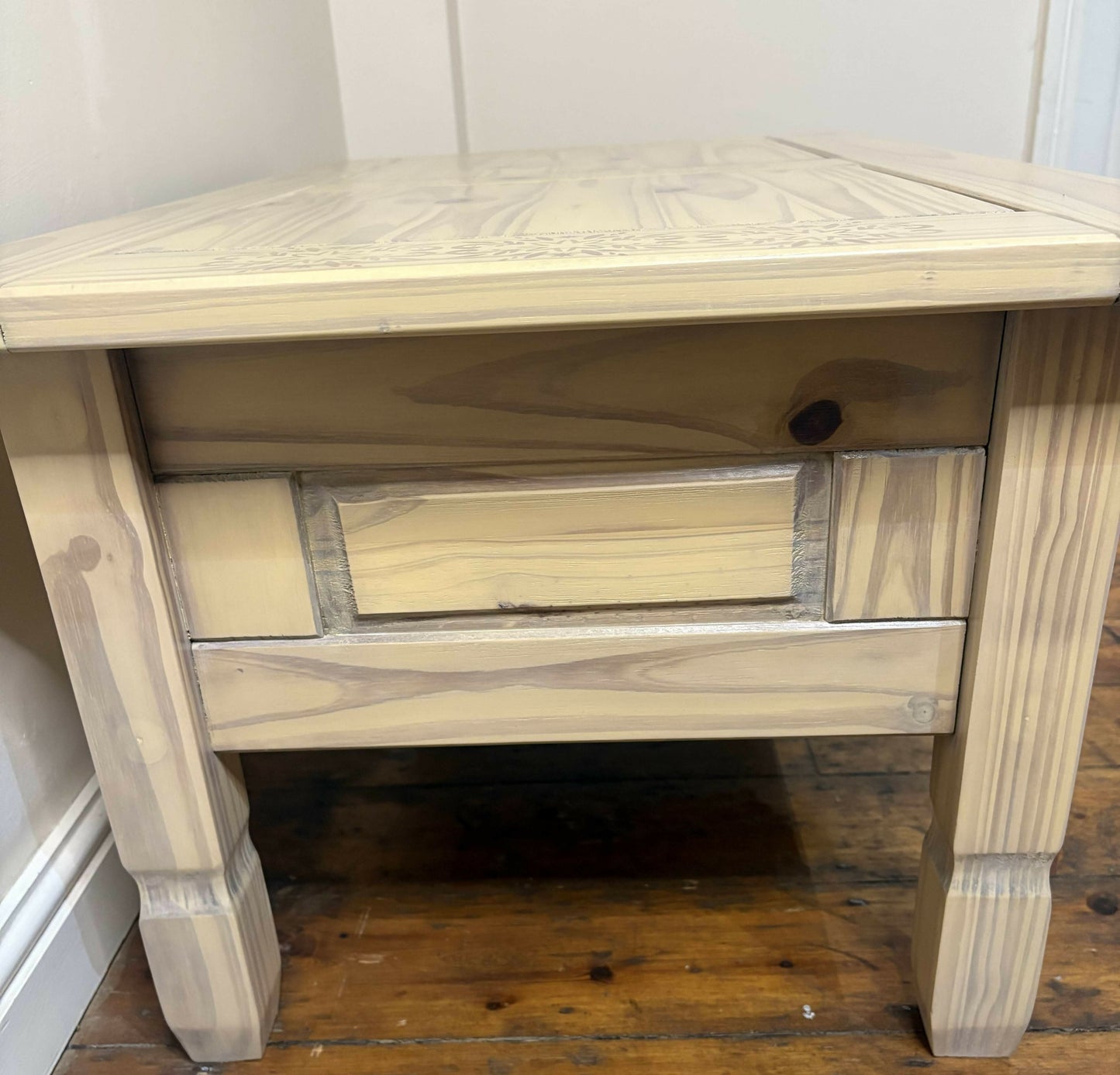 Unique Light Wash Pine Coffee Table