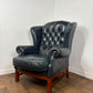 Blue Leather Chesterfield Style Wingback Armchair