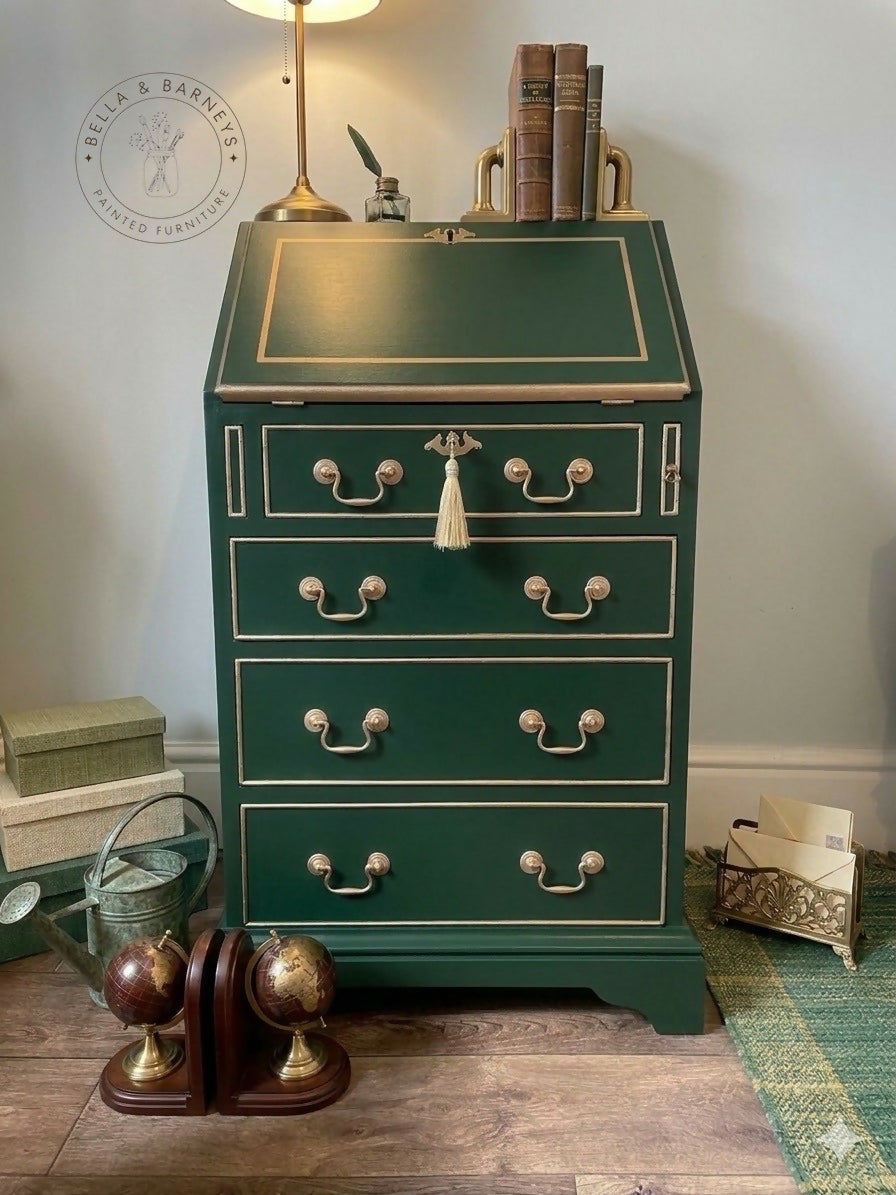 Vintage Green & Gold Writing Bureau Desk