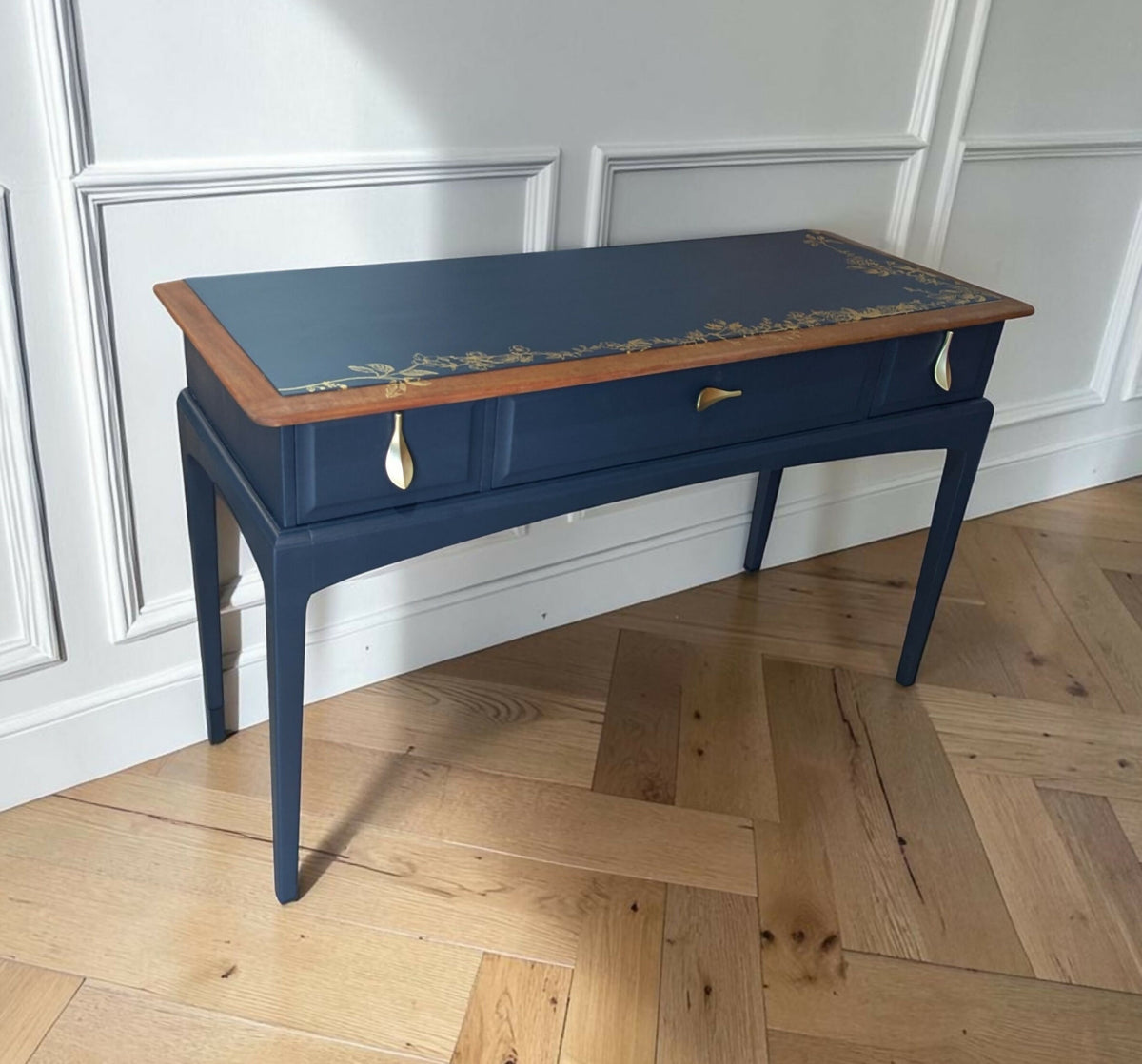 Stag minstrel navy blue gold console table dressing table desk