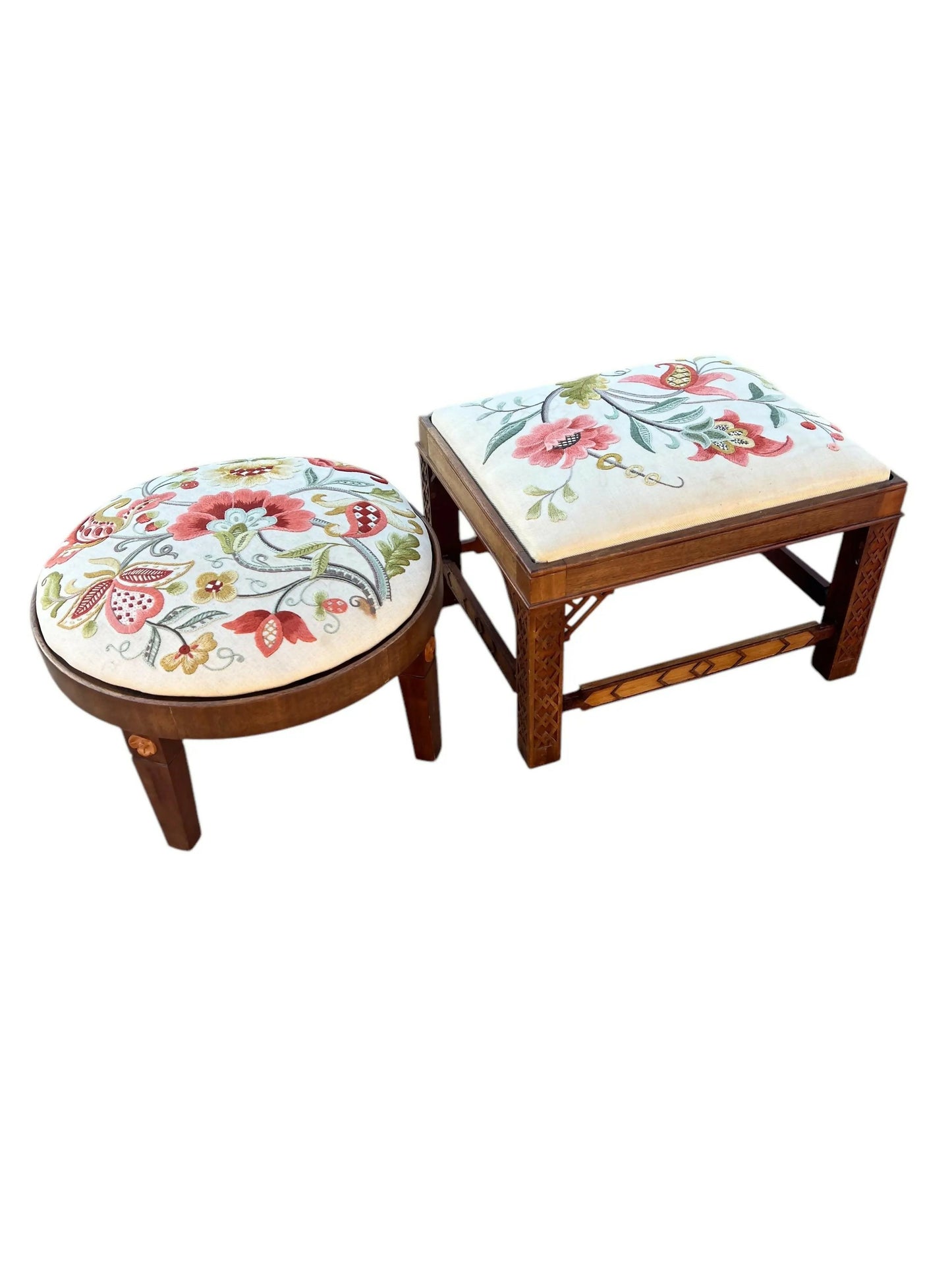 Pair of vintage needlepoint / tapestry footstools