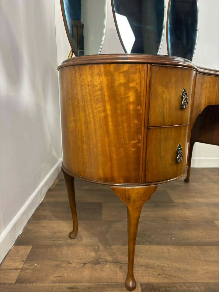 Vintage 1950s Walnut Kidney-Shaped Dressing Table