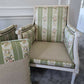 A Pair of French, Louis XVI Bergere Armchairs. Upholstered in French Embroidered Silk Upholstery Fabric