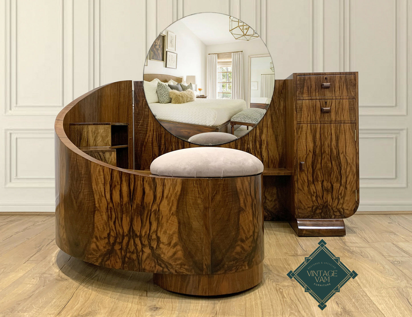 c.1930 French Art Deco olivewood Metamorphic dressing table/vanity