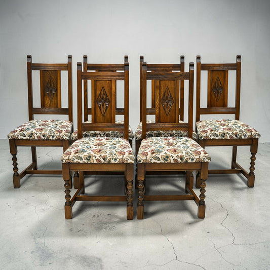 6 Yorke Old Charm Dining Chairs Trellis Fabric Light Oak Frames FREE UK Delivery
