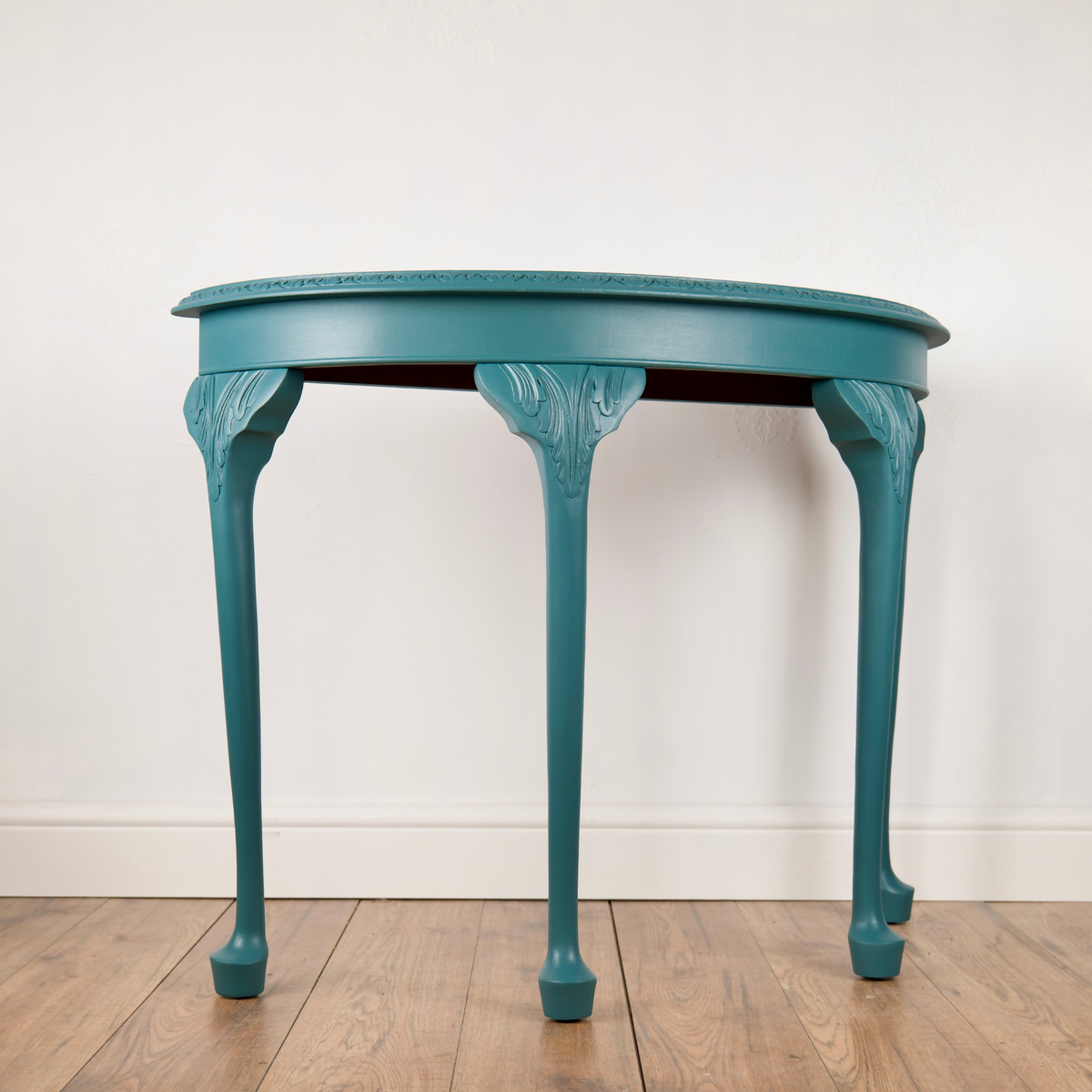 Large Teal Demi Lune Console Table | Upcycled Vintage Half Moon Hallway Table