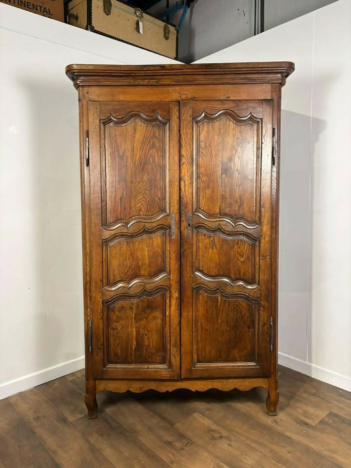 Antique French Oak Two Door Armoire / Wardrobe