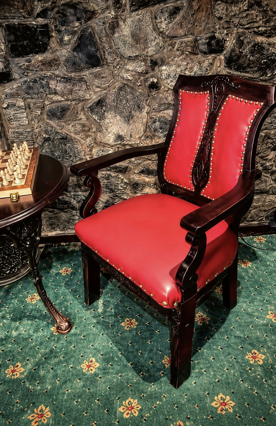 Individual Victorian Arts & Crafts Red Leather Carver Chairs, Carved Oak X6 Available