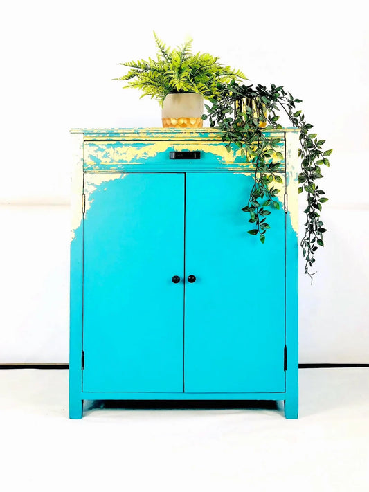 Gold And Teal Upcycled Records Drinks Cabinet