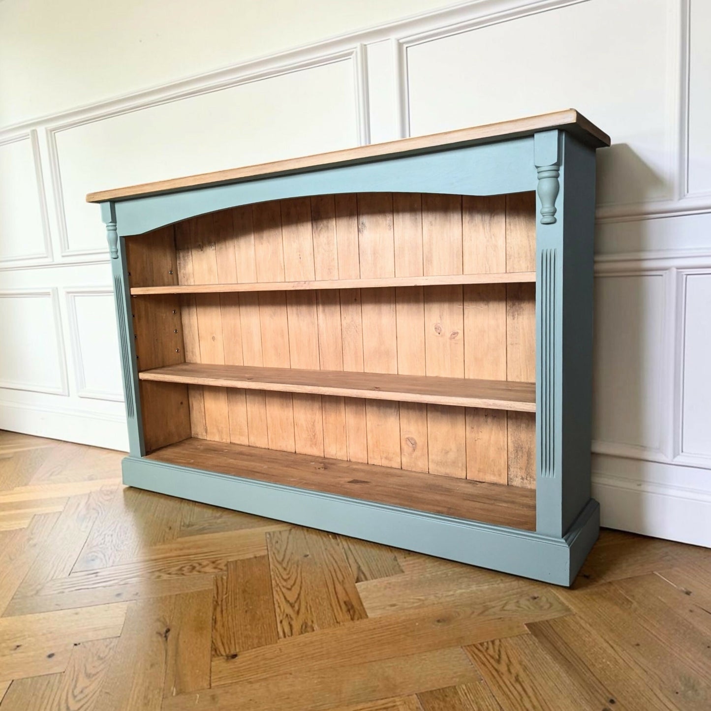 Vintage rustic solid pine green bookcase