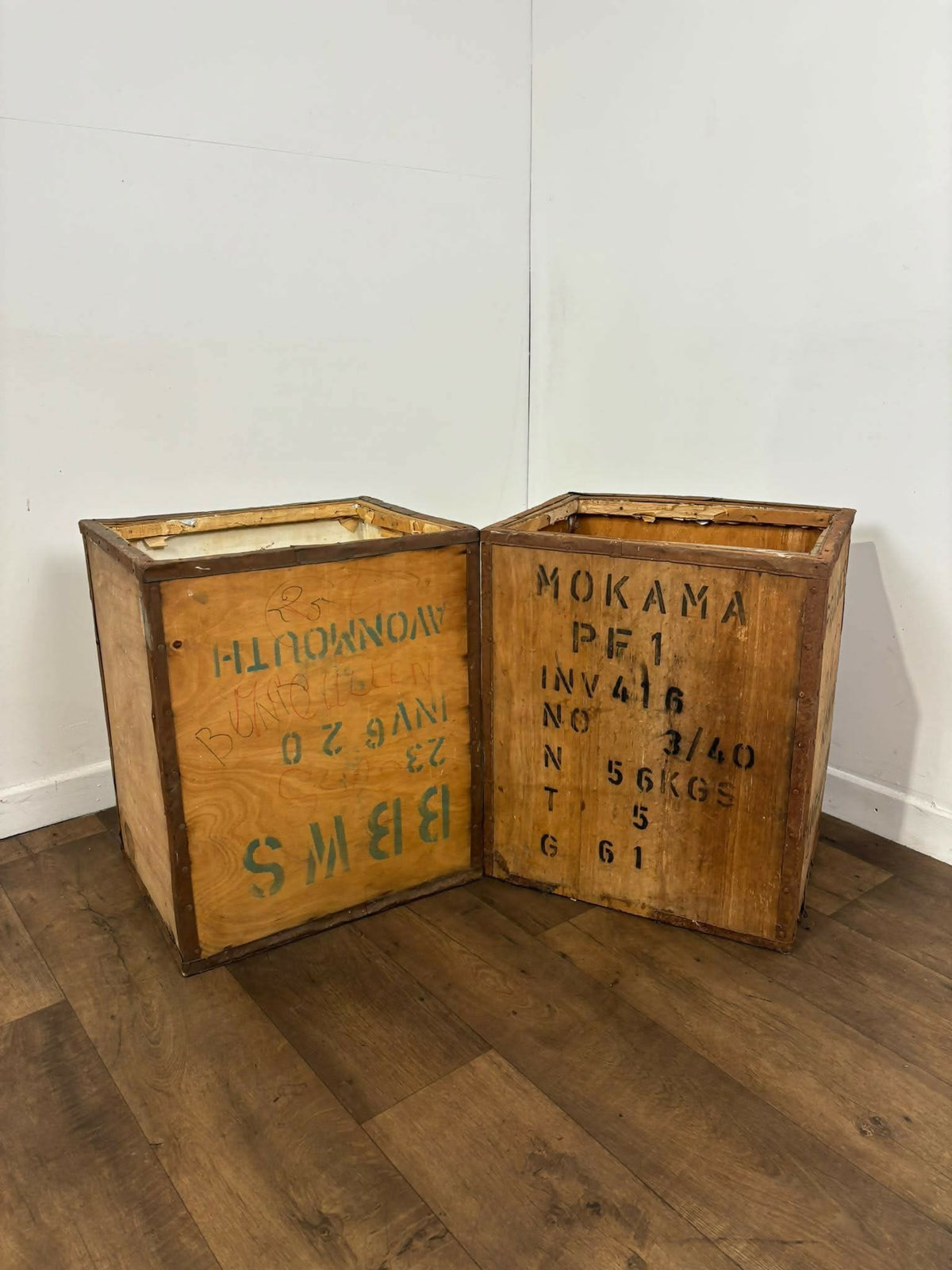 Pair of Vintage Kenyan Tea Shipping Chests / Boxes