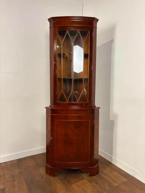 Reproduction Walnut Glazed Corner Display Cabinet