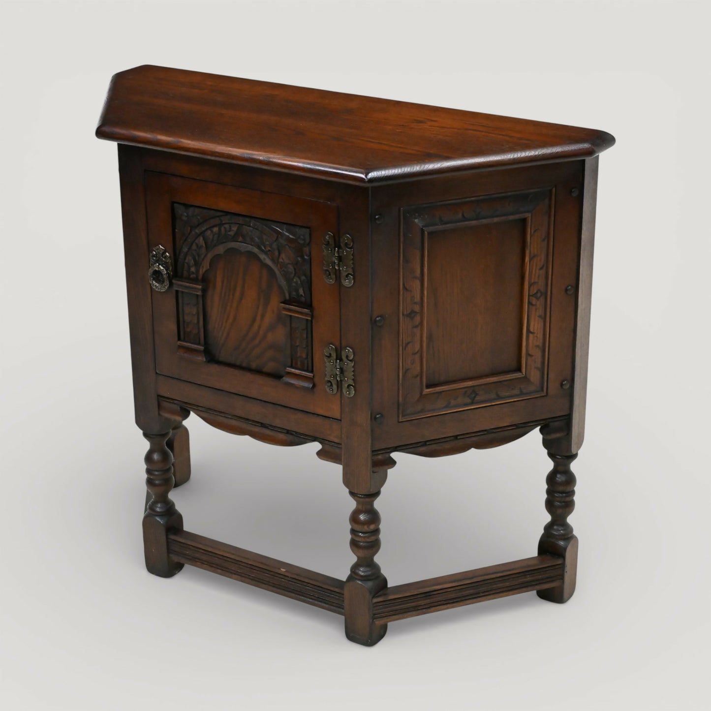 Old Charm Canted Table With Cupboard Hall Table In Tudor Brown FREE UK Delivery. SBR11120/3010E